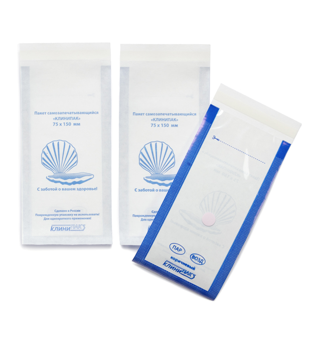 Пакеты самозапечатывающиеся КЛИНИПАК для воздушной и паровой стерилизации бумага/пленка